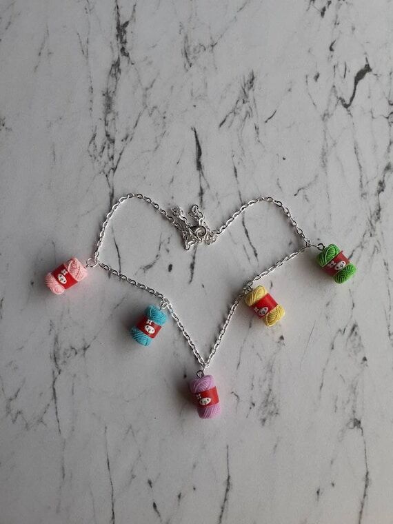 Wool necklace quirky cute bright multicoloure...