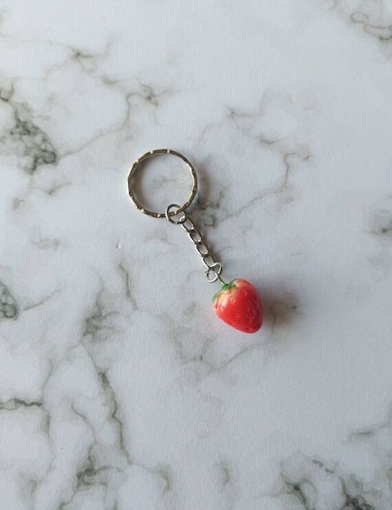 Strawberry keyring. Unusual quirky cute funny...