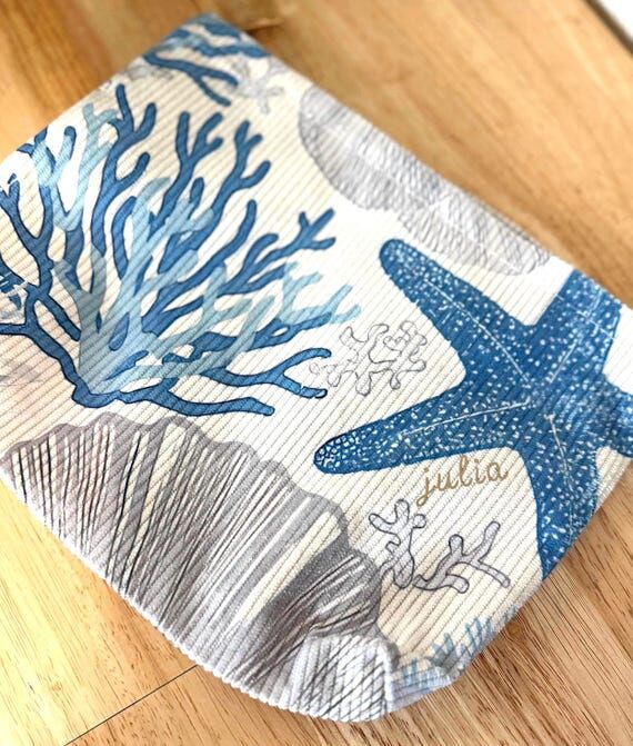 Personalized Coastal Makeup Bag, Ocean Shell ...