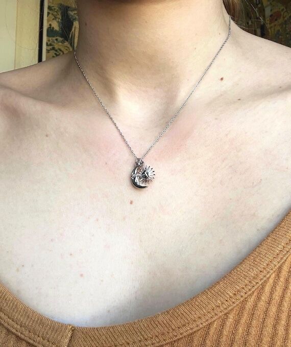 Minimal Sun Moon Necklace, Waterproof Stainle...