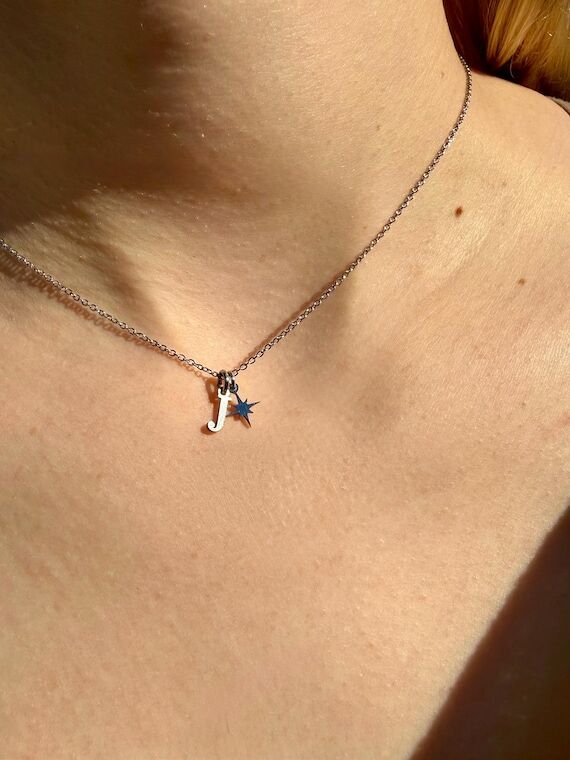 Celestial Initial Necklace, Stainless Steel L...