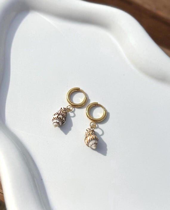 Handmade Mini Seashell Hoop Earrings: Hypoall...