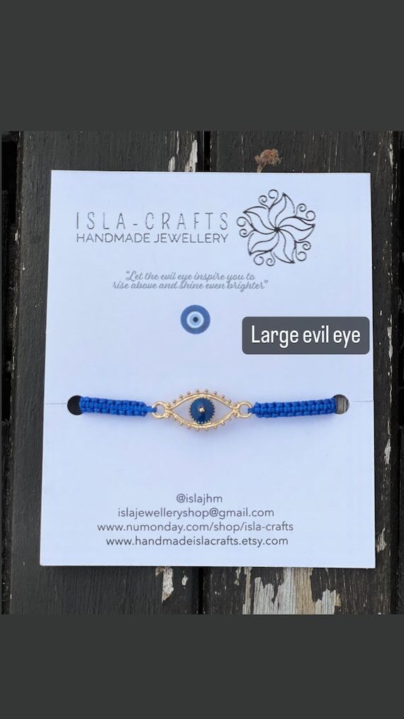 Handmade Macrame Evil Eye Bracelet, Stainless...