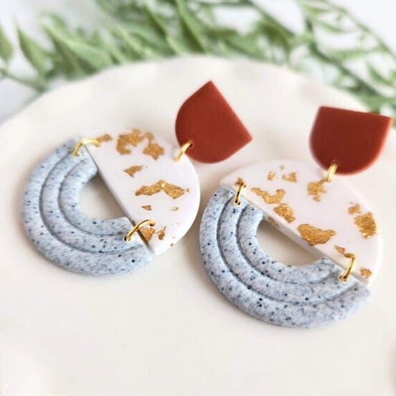 Geometric Polymer Clay Dangle Earrings...