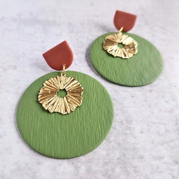 Orange and Green Geometric Dangle Earrings...
