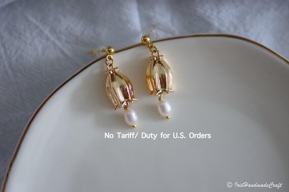 Gold Filled Dainty Freshwater Pearl Flower Ea...