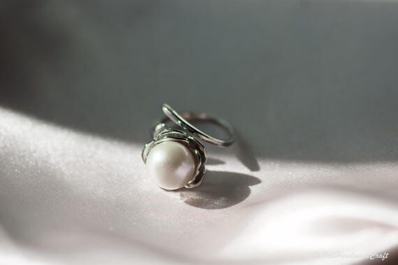 Adjustable Pearl Statement Ring, Sugar Paper ...