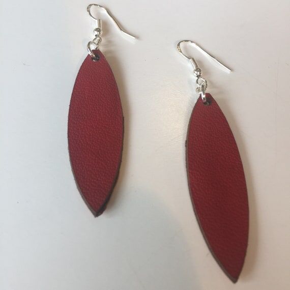 THIN RED LEAF shaped leather earrings, lightw...