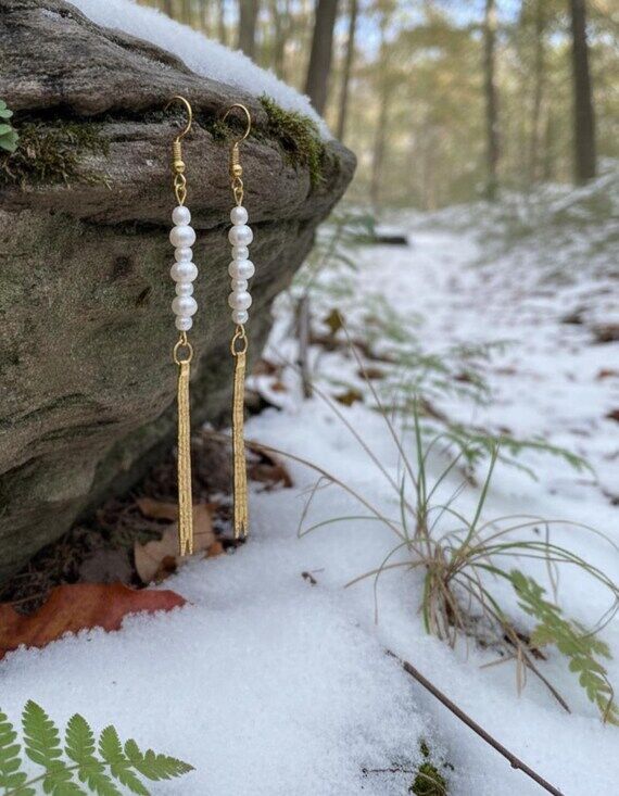 Handmade Pearl and Chain Dangle Earrings...