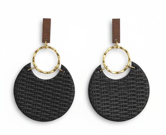 Handcrafted Polymer Clay & Hammered Hoop Earr...