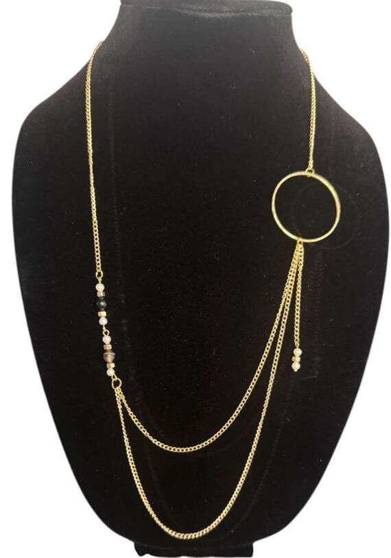 Hammered Metal Hoop and Pearl Necklace...