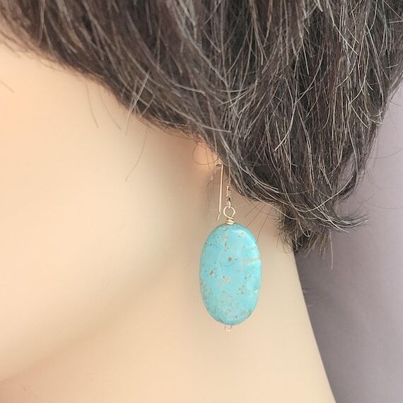 Natural Turquoise Dangle Earrings, 925 Sterli...