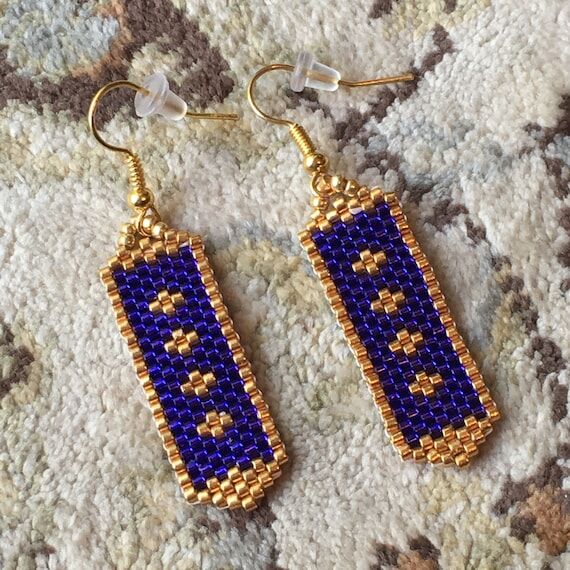 Peyote Earrings in Purple and Gold, Patterned...