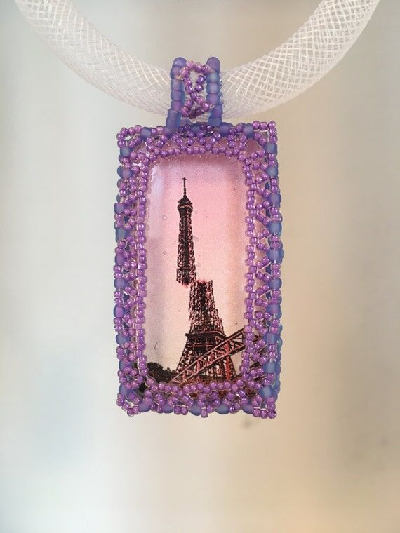 Re-Structured Eiffel Tower Bead Pendant on Wh...