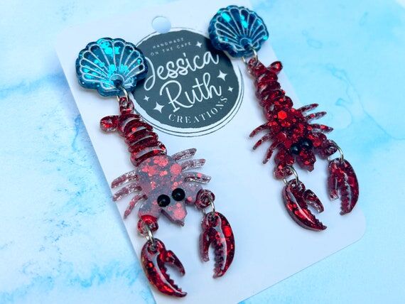 Handmade Funky Red Lobster Dangle Earrings, B...