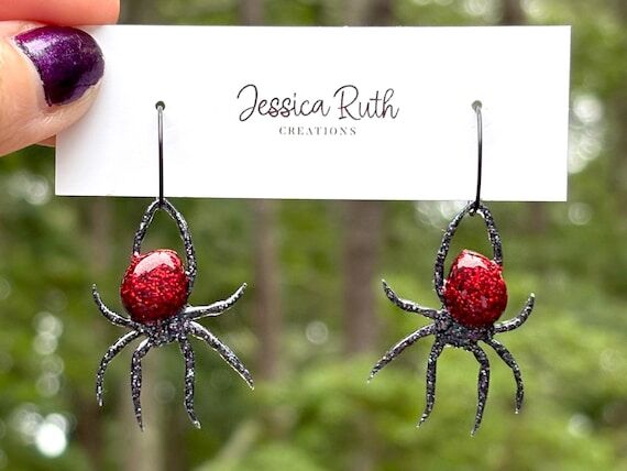 Halloween Black Widow Spider Hoop Earrings...
