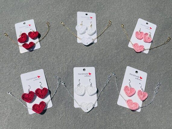 Handmade Crochet Heart Earrings and Bracelets...