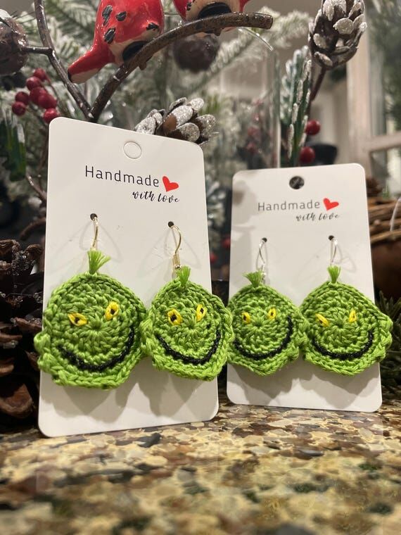 Handmade Crochet Grinch Earrings...