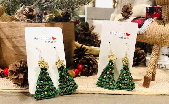 Handmade Crochet Christmas Tree Earrings...