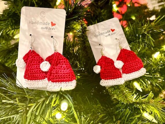 Handmade Crochet Santa Hat Earrings...