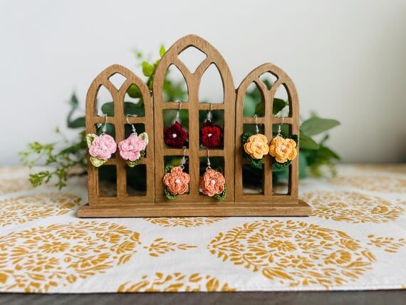 Handmade Crochet Rose Earrings...