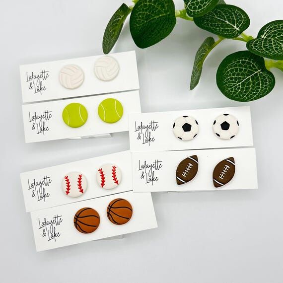 Handmade Earrings--Sports Studs; Football, Ba...