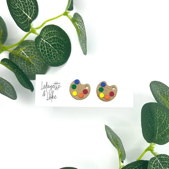 Handcrafted Art Palette Earring Studs; Perfec...