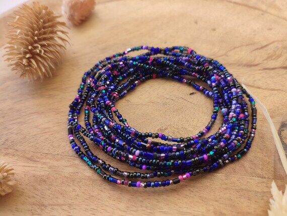 Navy Blue and Pink Wrap Bracelet, Colorful Se...