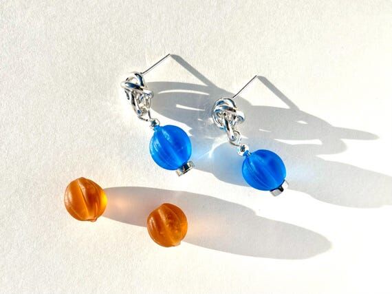 Blue Liuli Glass Earrings · Statement Drop A...