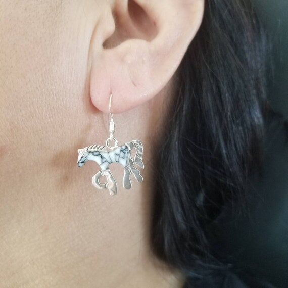Horse white Buffalo Inlay Earrings/ 925 Sterl...