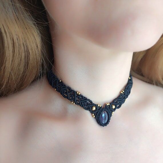 Amethyst Macrame Choker: Boho Crystal Necklac...