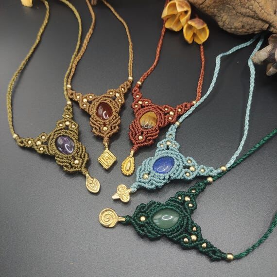 Macrame Crystal Choker: Handmade Boho Necklac...