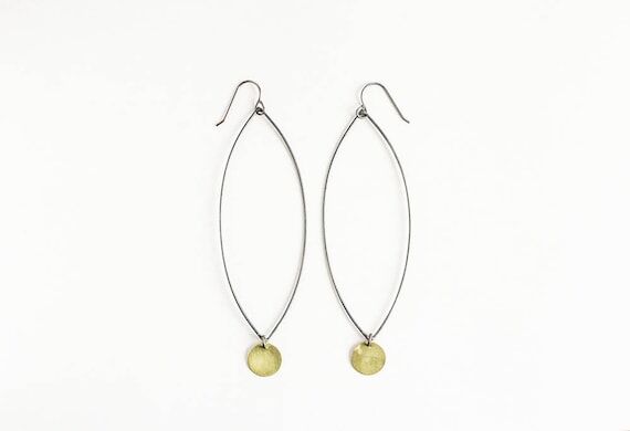 Black and brass drop earrings, boho extra lon...