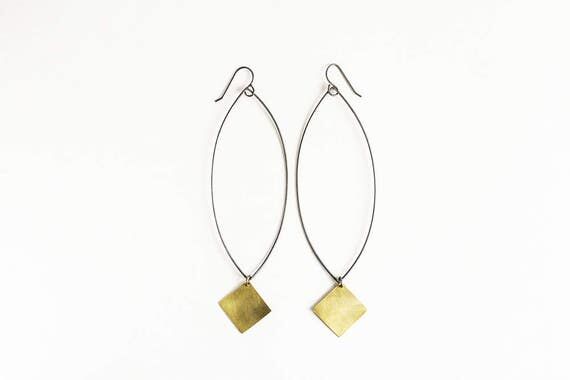 Long boho dangle earrings, brass. Ultra long ...