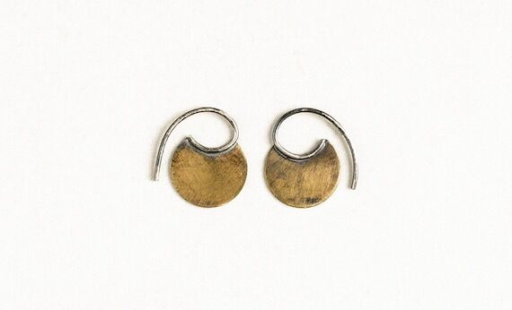 Handmade Brass Blade Earrings, Sterling Silve...