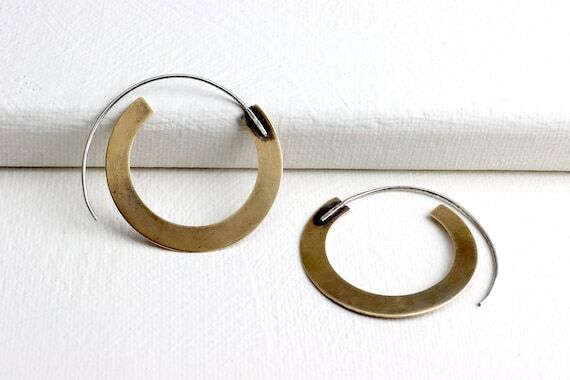 Handmade Brass Hoop Earrings, Boho Tribal Sty...