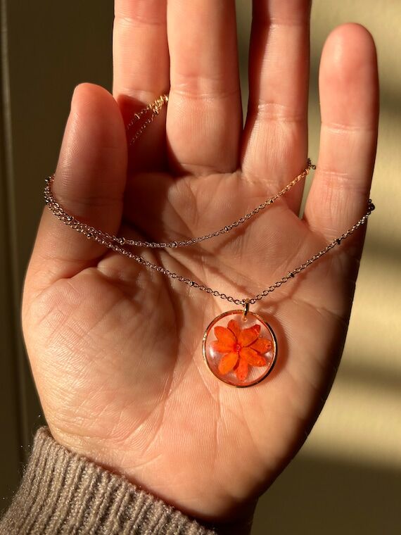 Honeysuckle Flower Necklace, 14K Gold Chain |...