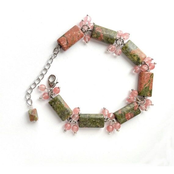 Unakite and rose quarts Natural Gemstone brac...