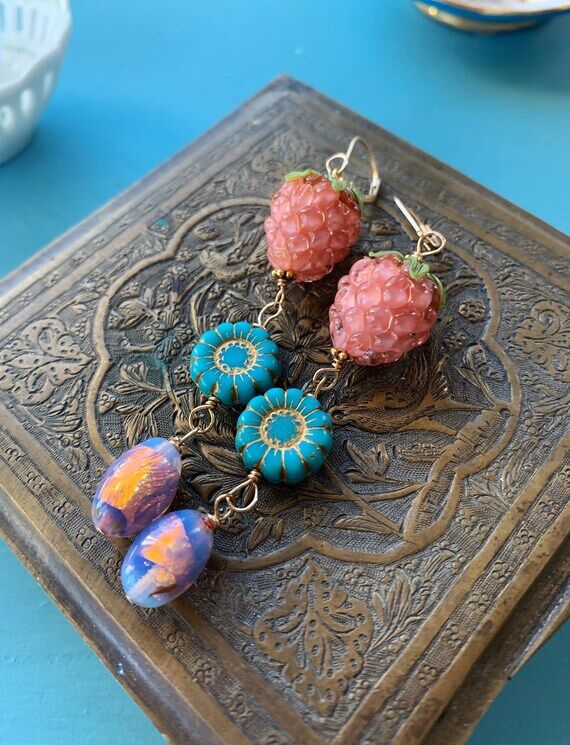 Raspberry Earrings - Opal Glass Earrings - La...