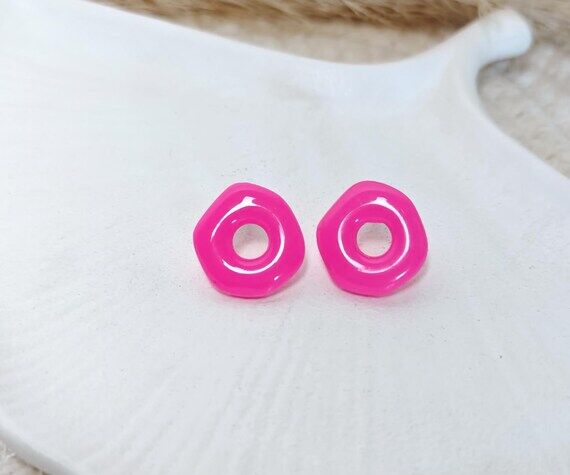 Neon Pink Large Hoop Earrings, Organic Round ...
