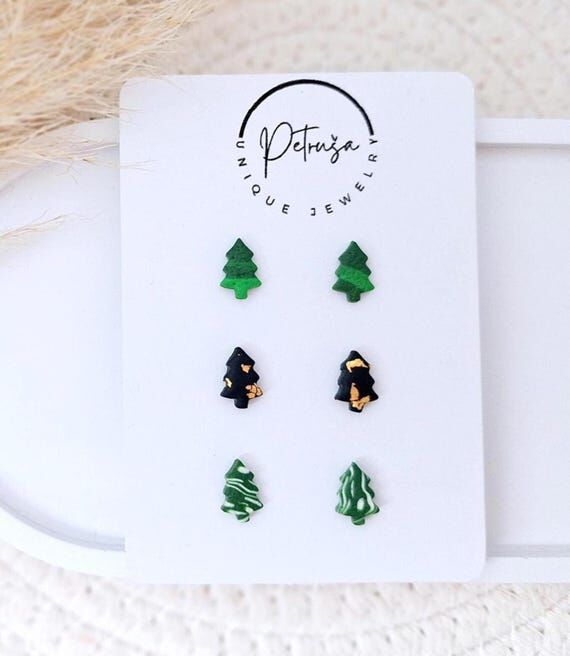 Christmas Tree Stud Earrings: Polymer Clay Se...