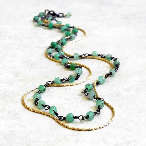 Dainty Chrysoprase and Gold Choker - Chrysopr...
