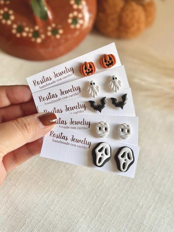 Handmade Halloween Stud Earrings, Polymer Cla...