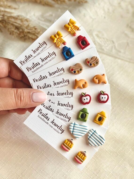 School Studs, Polymer Clay Earrings, Handmade...