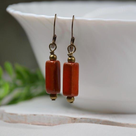 Red Bead Dangle Earrings - Nickel Free Everyd...