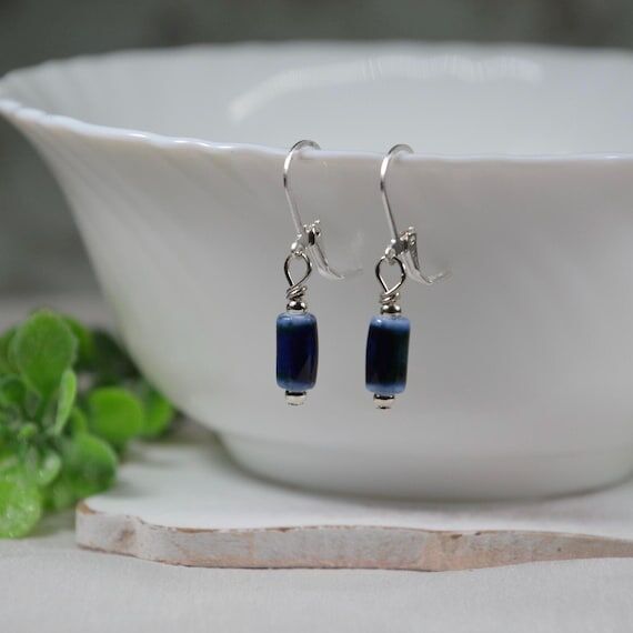 Midnight Blue Green Bead Dangle Earrings: Nic...