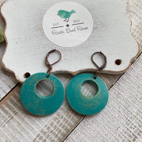 Colorful wood stained earrings, nickel free s...