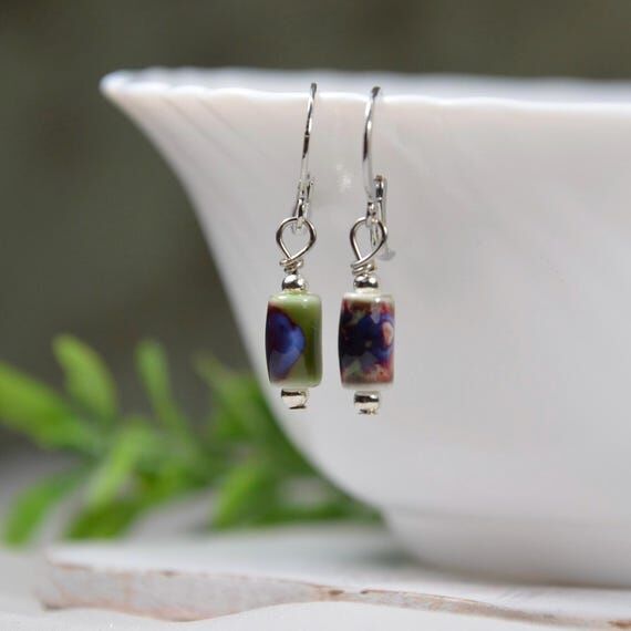 Blue Green Bead Dangle Earrings: Nickel Free ...