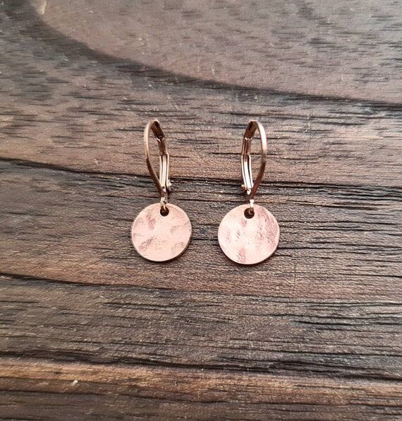 Rosegold Hammered Circle Disc Leverback Earri...