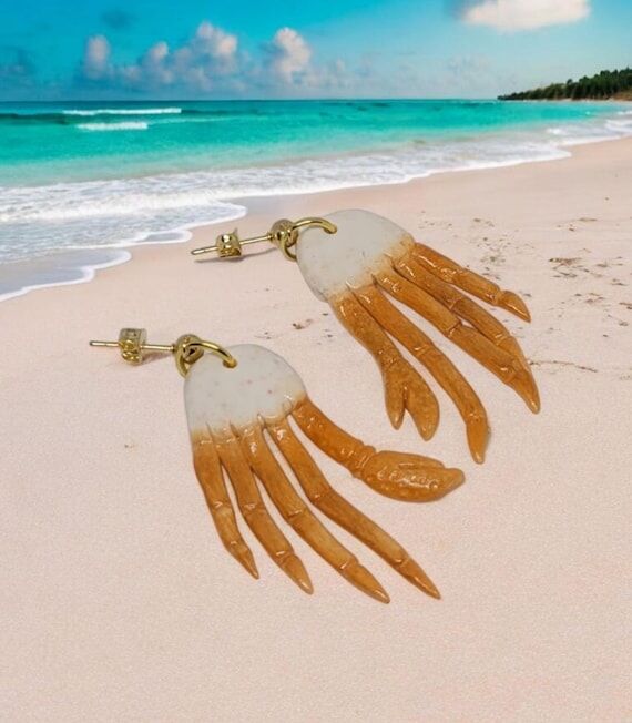 Handmade Crab Leg Earrings: Polymer Clay Seaf...